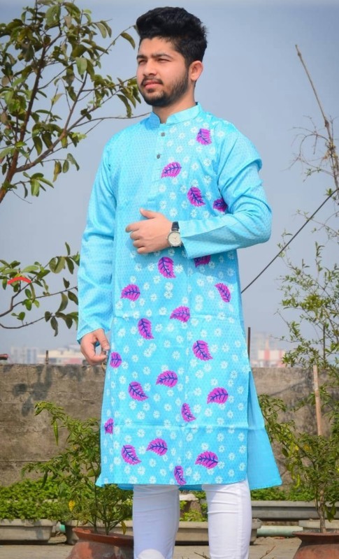 Fashionable Block Printed Dhupian Silk Panjabi ( PAN521 )