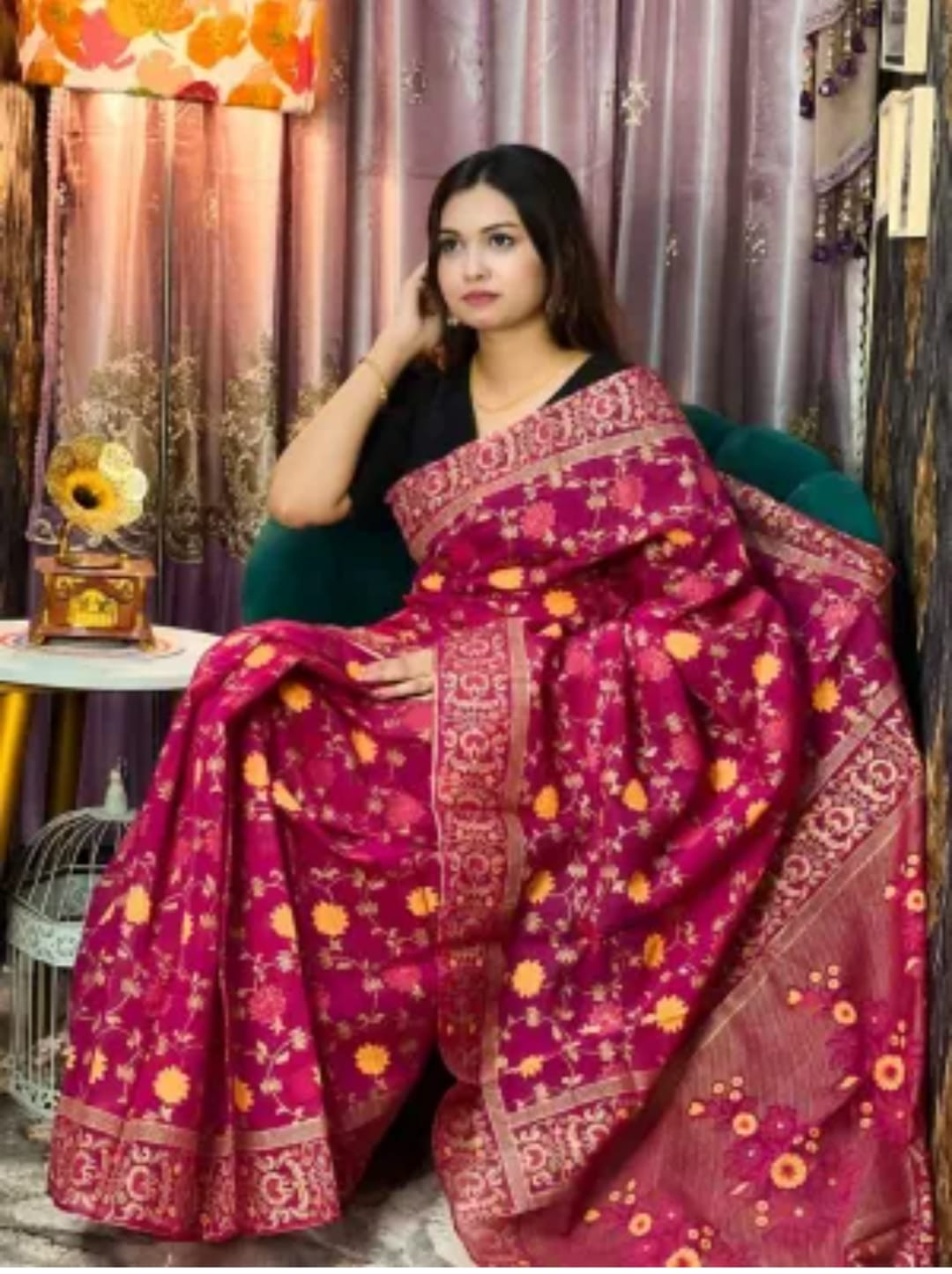 Fashionable Skin Printed Half Silk Saree ( SPK249 )