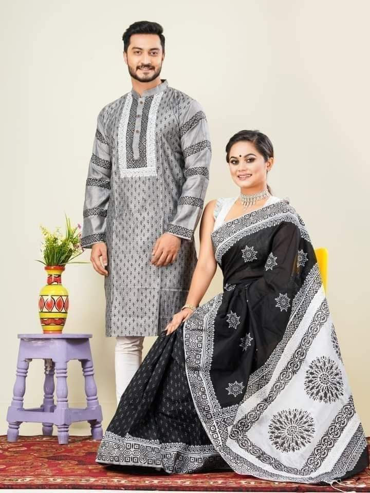 Block Printed Dhupian Silk Couple Set (  NEW239 )