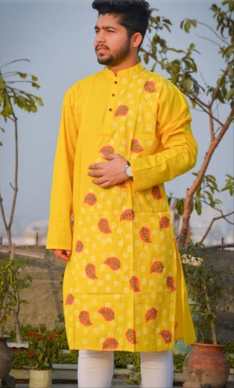 Fashionable Block Printed Dhupian Silk Panjabi ( PAN515 )